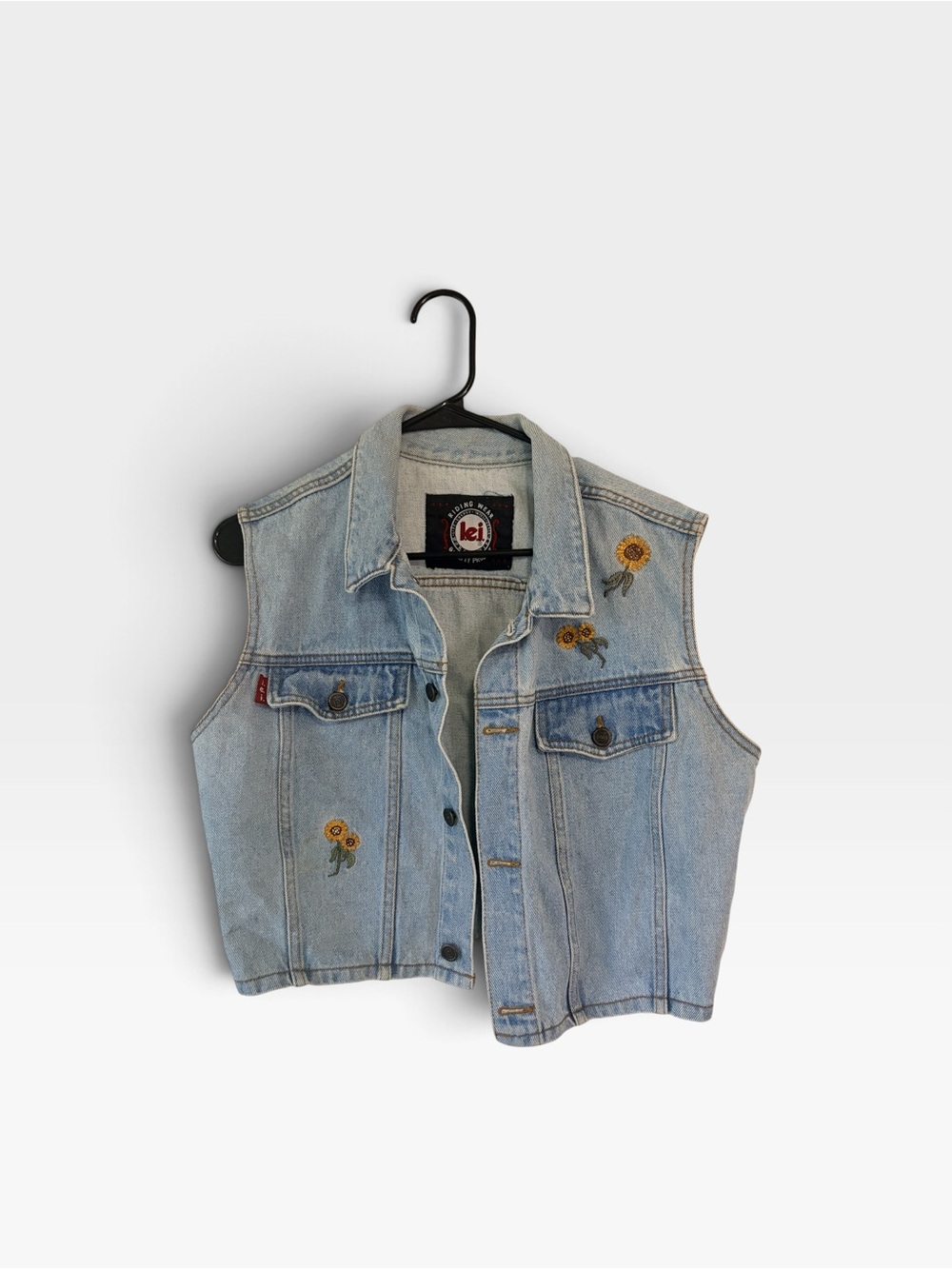 🌻 Vintage 90s L.E.I. Sunflower Embroidered Denim Vest